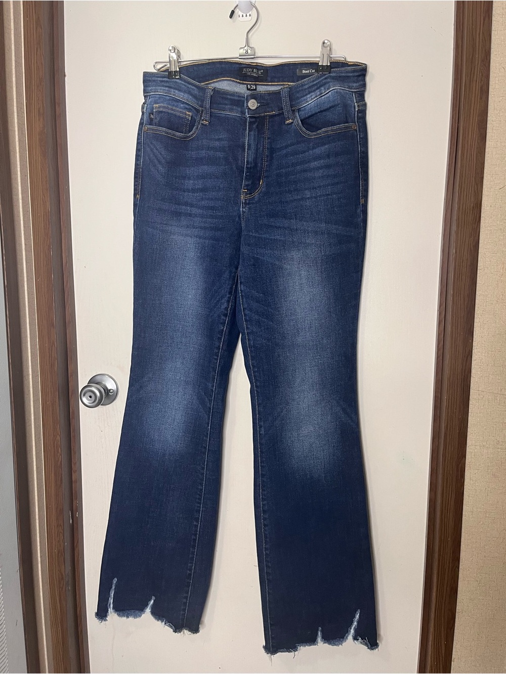 Judy Blue Boot Cut Dark Blue Flare Jeans with Raw Hem